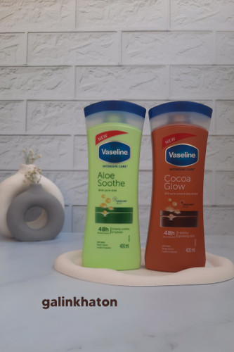 لوسیون بدن وازلین اصل، رایحه شکلاتی و آلوئهورا خنککننده | مرطوبکننده و تغذیهکننده پوست
