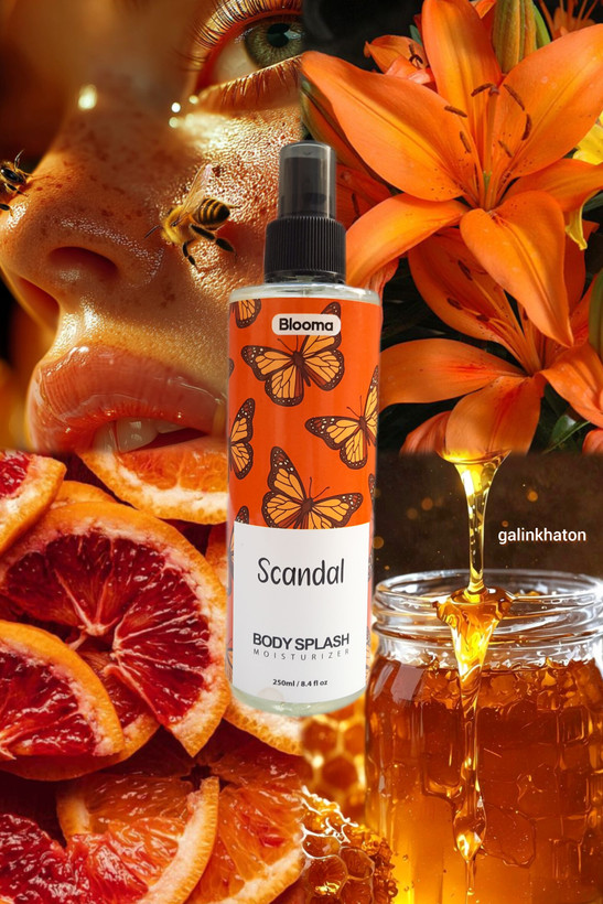 کلاژ بادی اسپلش بلوما با رایحه اسکندل _ تجربه رایحه زنانه خاص و ماندگار ، ترکیب عطر لوکس ، خرید آنلاین بادی اسپلش بلوما اصل با رایحه اسکندل از فروشگاه میکسین