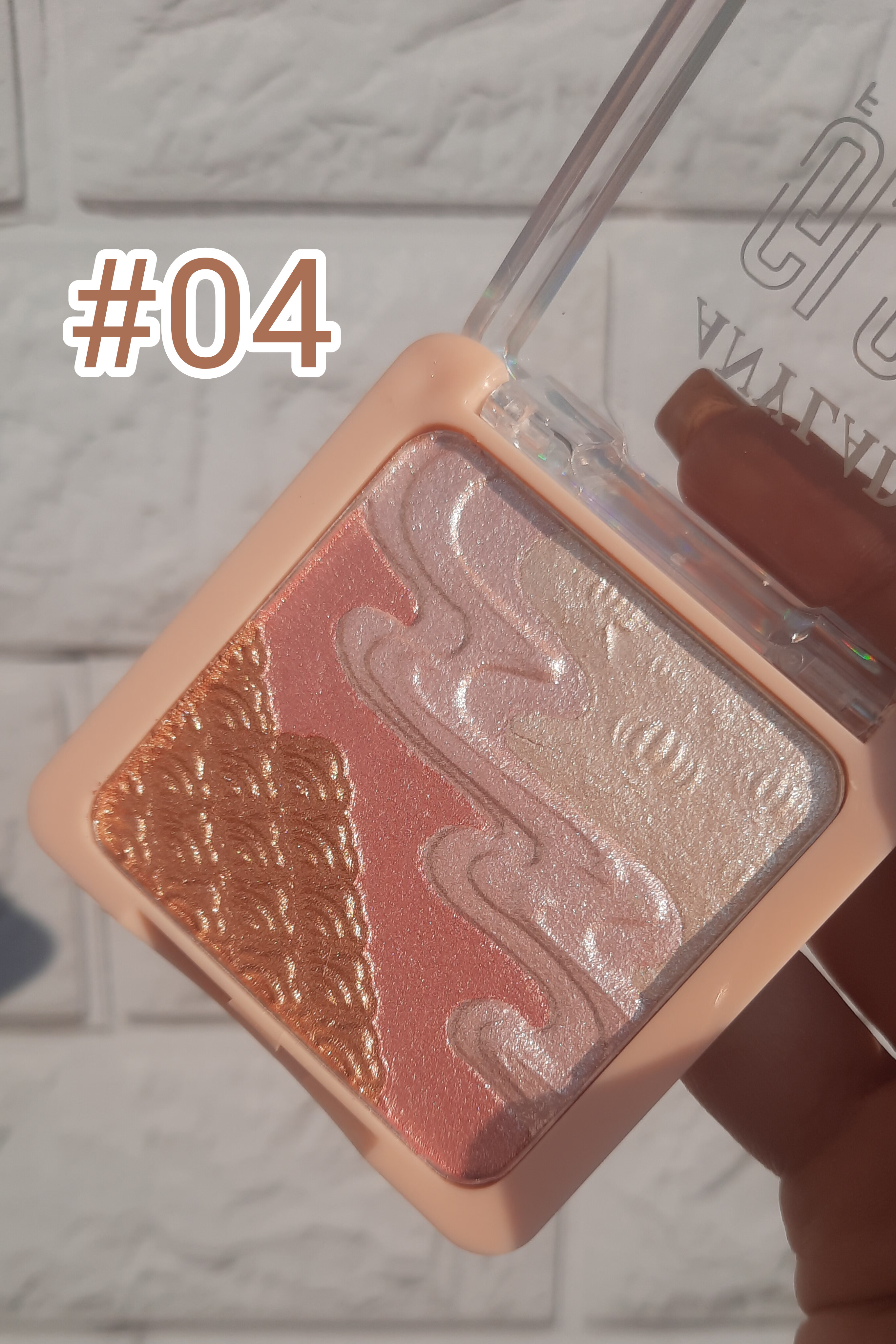 هایلایتر و رژگونه طرح ساحلی در دست، بافت نرم و پوشش یکنواخت، آرایش حرفه‌ای و جذاب