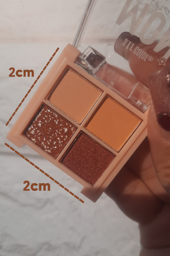 پالت سایه مینی S.F.R چهار رنگ Monday در دست با در باز زیر نور طبیعی برای نمایش دقیق رنگ ها