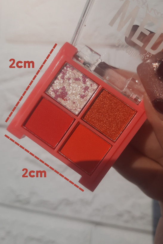 پالت سایه مینی S.F.R چهار رنگ Wednesday در دست با در باز زیر نور طبیعی برای نمایش دقیق رنگ ها