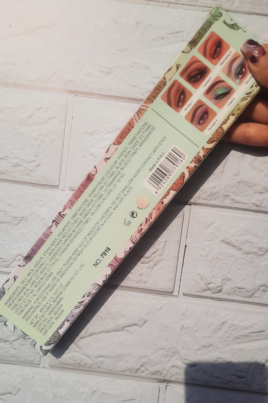 پشت جعبه پالت سایه مینی S.F.R شامل مشخصات محصول تاریخ انقضا 2029 و ساخت PRC