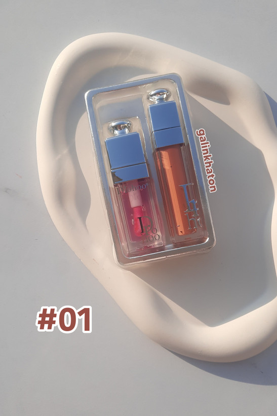 ست لیپ گلاس رنگی دورهو شماره 01 همراه با برق لب صورتی ملیح